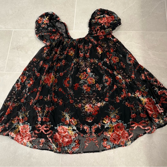 Free People Velvet Beautiful Blooms Floral Babydoll Mini Dress Size Medium - Picture 10 of 14
